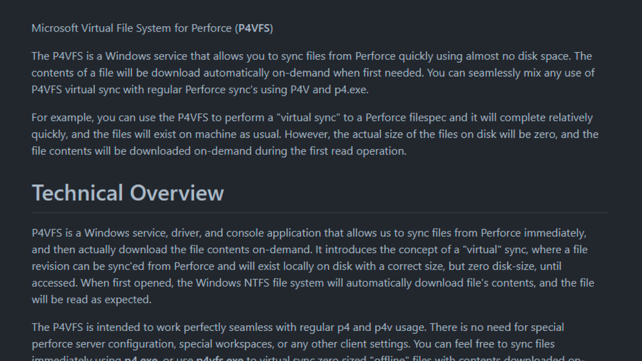 Microsoft Virtual File System for Perforce (P4VFS)